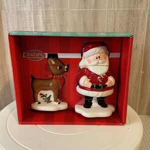 Rudolph The Red Nose Reindeer & Santa Salt & Pepper Shakers NEW